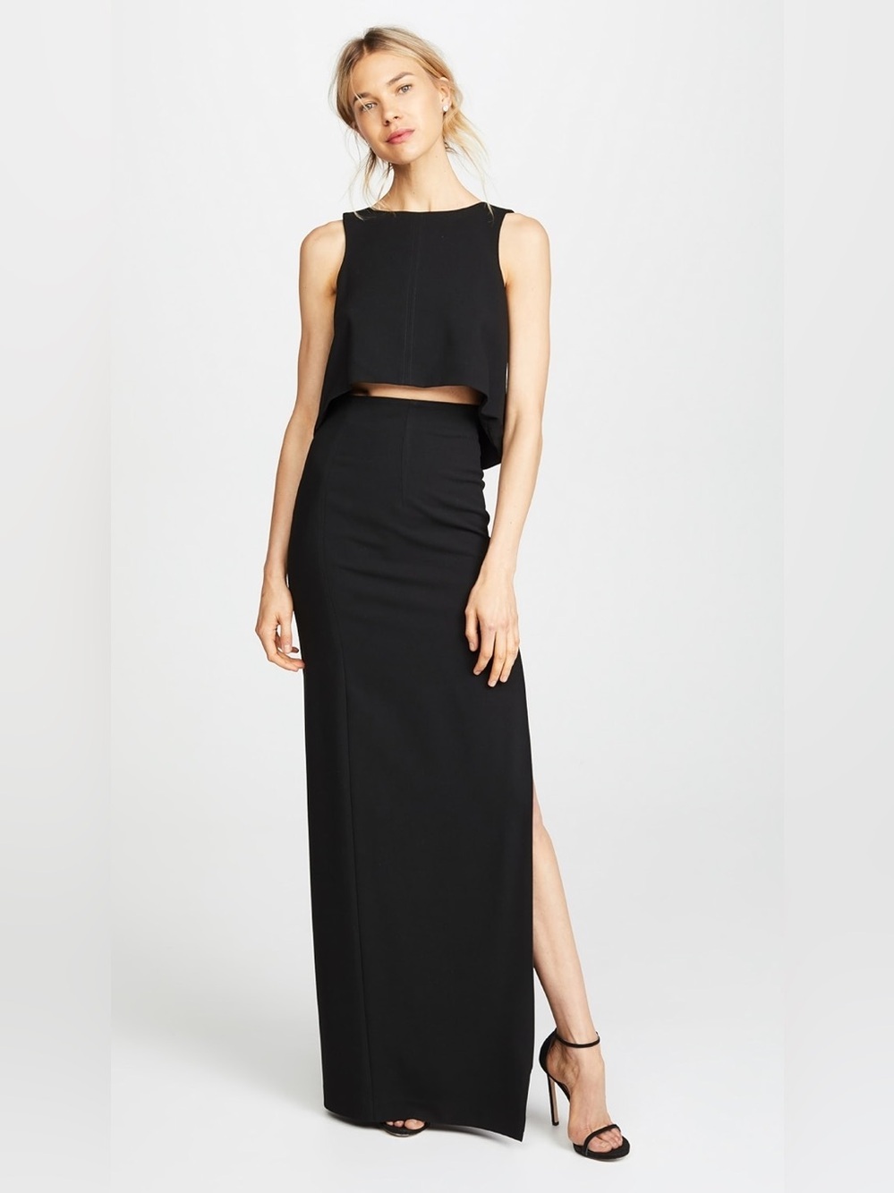 Black Halo Kacie Two Piece Maxi Dress Black Women’s Size 12 Crop Top Maxi Skirt
